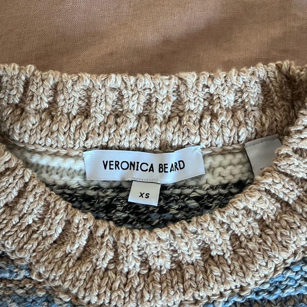 Veronica Beard Textured Knit Sweater in Beige and Blue